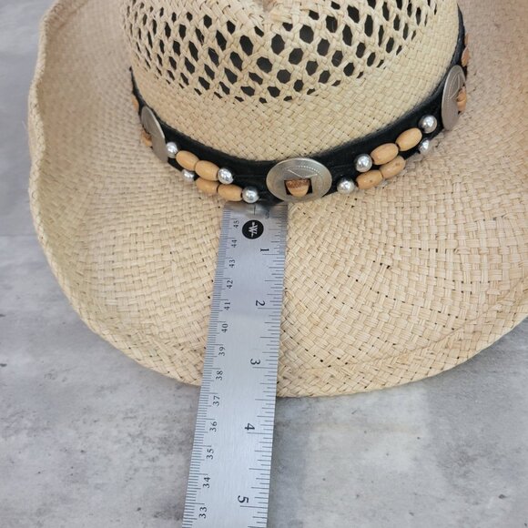 Bullhide Straw Cowboy Hat Womens Small Leather Beaded Concho Band Western Rodeo - Picture 14 of 15